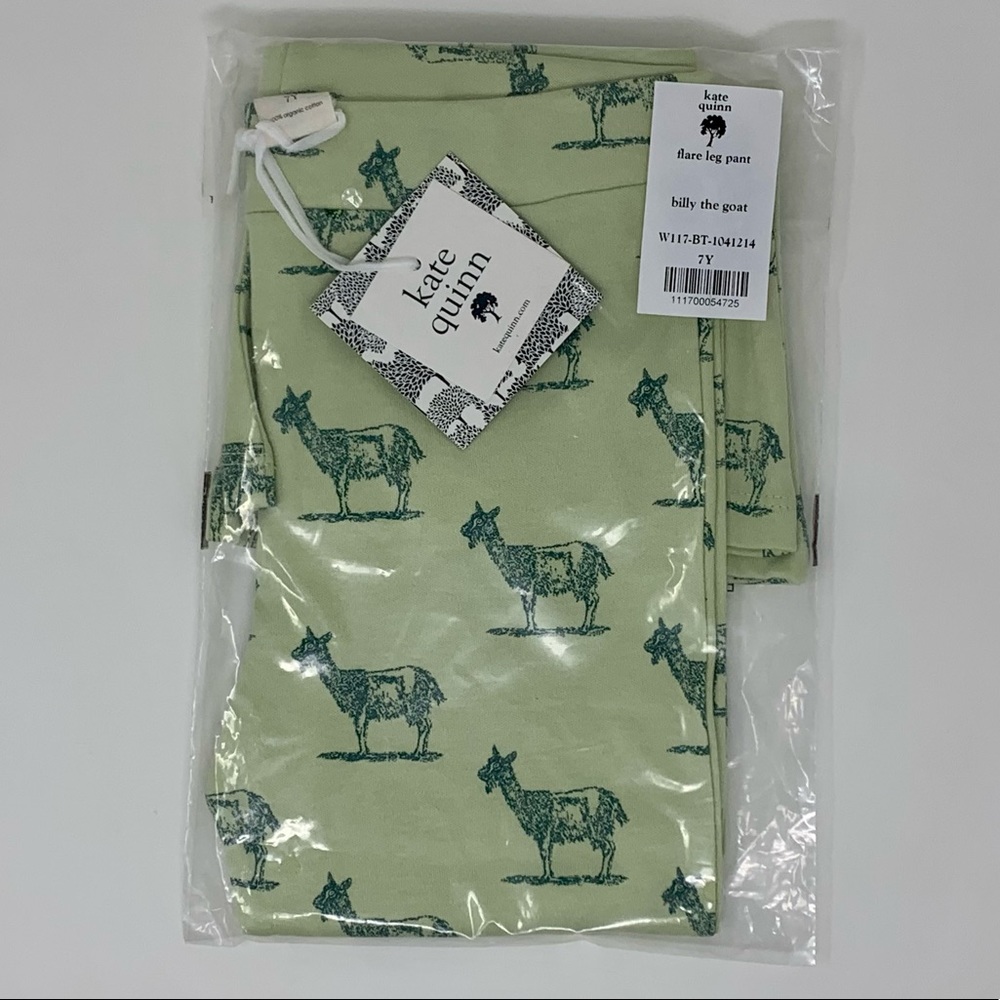 Flare Leg Pants, soft organic cotton Billy the Goat 🐐 print by Kate Quinn - Picture 5 of 5